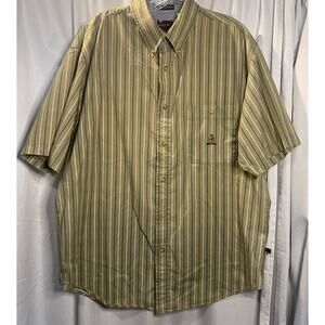 Bugle Boy Classics Mens Large Button Up shirt Brown W/White and blue stripes
